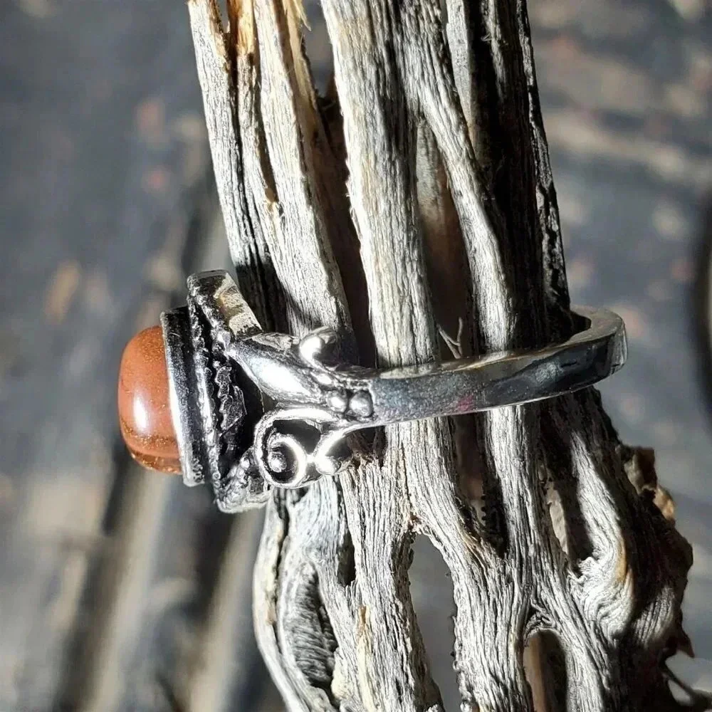 Artisan India Mahogany Obsidian 925 Sterling Silver Plated Gemstone Ring Sz 6.75
